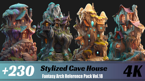 +230 Stylized Cave House | 4K | Fantasy Arch Reference Pack Vol.18