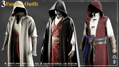 3 Fantasy Outfit /Marvelous Designer / 4k Textures/Smart material
