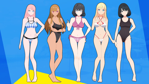 Top 20 Anime Bikini Girls and Swimsuit Beach Boys 