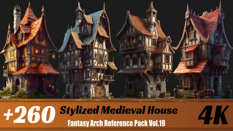 +260 Stylized Medieval House | 4K | Fantasy Arch Reference Pack Vol.19