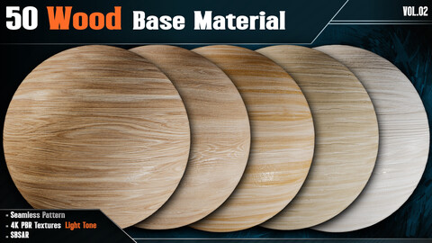 50 Wood Base Material - Vol.02 (4k PBR Textures PNG + SBSAR File)