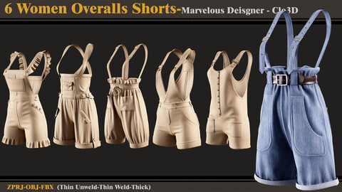 6 Women Overall Shorts-Marvelous Designer/Clo3D
