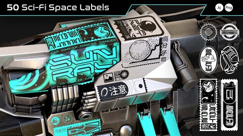 50 Sci-Fi Space Labels - Png, Ai