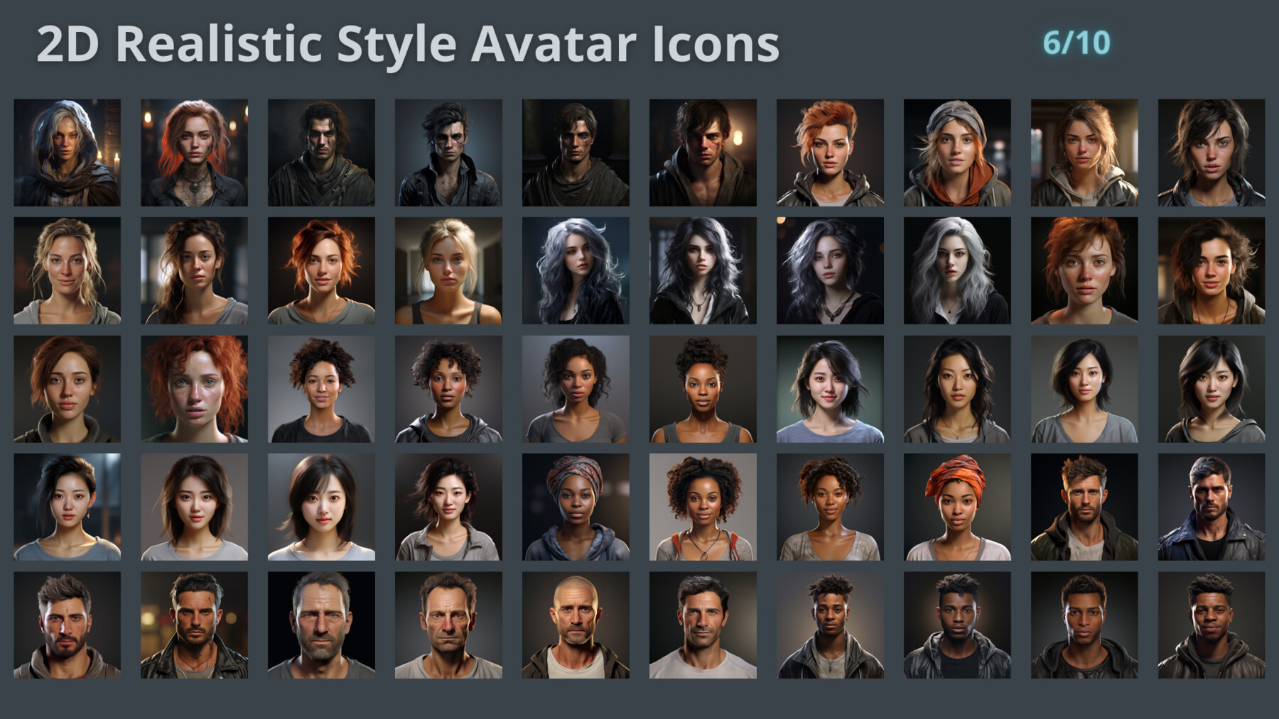 Artstation 2d Realistic Style Character Avatar Icons Mega Pack V1 Game Assets 6285
