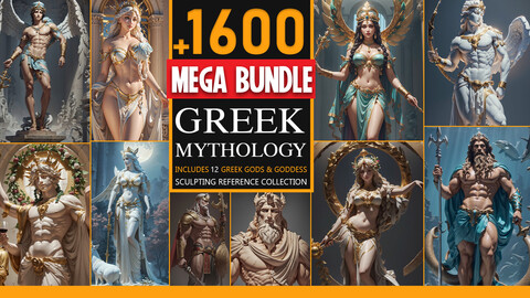 +1600 MEGA BUNDLE - GREEK MYTHOLOGY (12 Greek Gods & Goddess Statues) | 4K-Sculpting Reference Collection