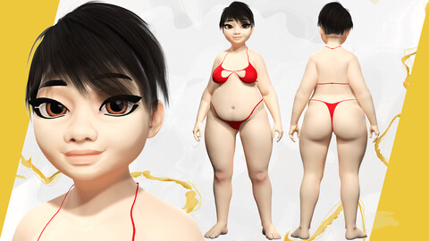 VIII 3D Plus-Size Female Model - Fat Woman stylized girl cartoon Low-poly 3D model