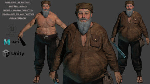 AAA 3D REALISTIC MALE CHARACTER - FANTASY MEDIEVAL OLD MAN BUTCHER