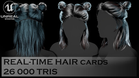 Realistic Hair-cards Low-poly Game-ready Hairstyle Half up half down