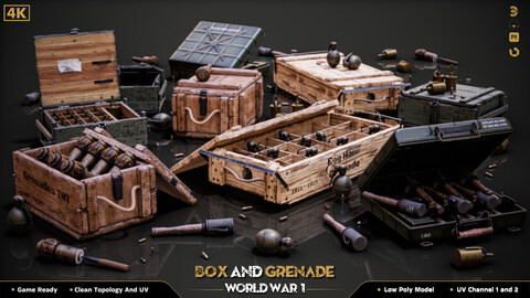 Military Box & Grenade WW1 (Game Ready)