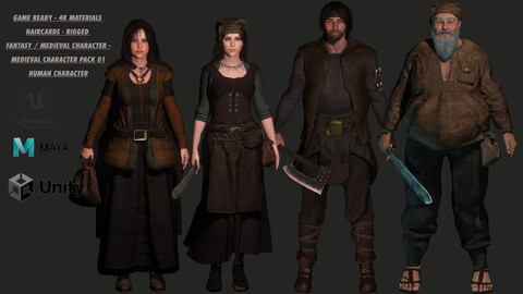 AAA 3D REALISTIC CHARACTER - MEDIEVAL PACK 01 (4 Character)