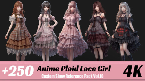 +250 Plaid Lace Anime Girl Vol.10 | 4K | Dress Reference Pack Vol.10