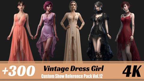 +300 Vintage Dress Girl | 4K | Custom Show Reference pack Vol.12