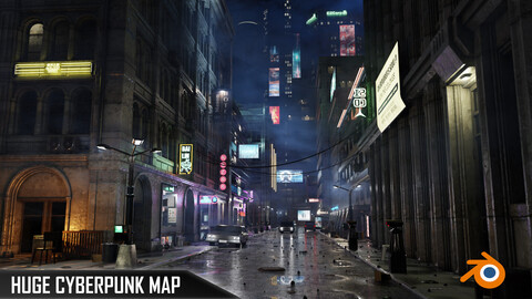 ULTRA Detailled Cyberpunk City Street Scene - Huge Map - 3D Blender Files Textured - Retro Sci-Fi 10.000 m²