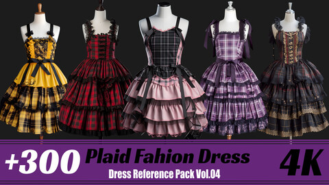 +300 Plaid Fashion Dress | 4K | Dress Reference pack Vol.04