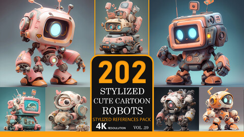 Stylized Cute Cartoon Robots Vol.29-4K|Stylized References Pack