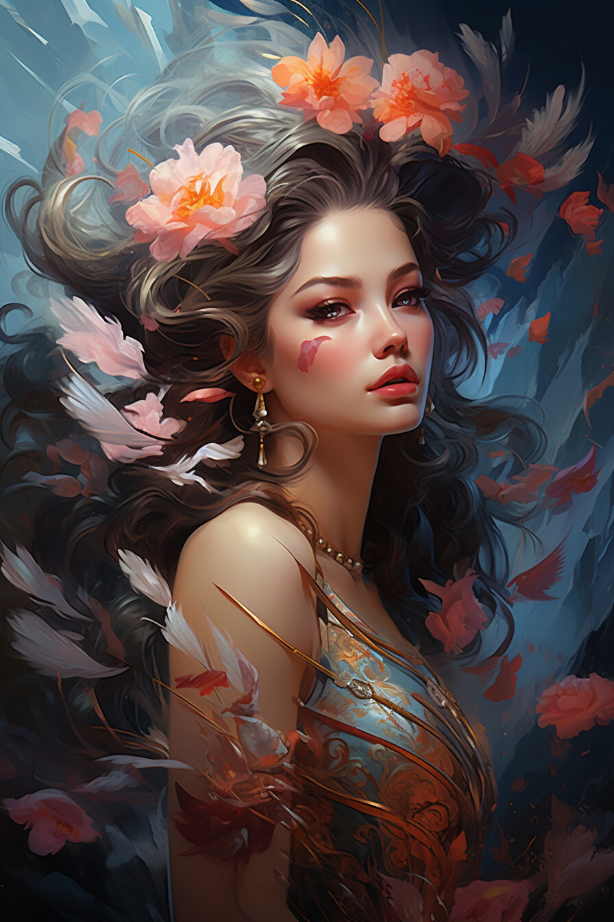 ArtStation - Whispers of Elegance: A Serene Portrait of a Woman Adorned ...