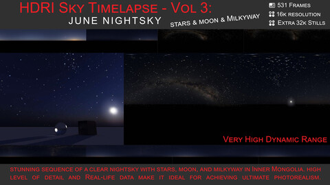 HDRI Sky Timelapse - Vol. 3: Starry Nightsky (Moon, Milkyway)
