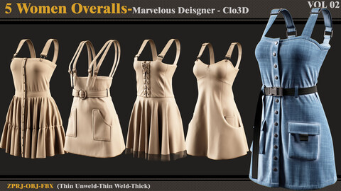 5 Women Overalls-Marvelous Designer/Clo3D(VOL 2)