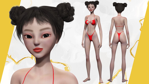 XII Asian Elegance - girl Woman RealTime japanese korean Chinese Low-poly 3D model