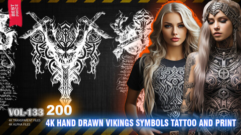 200 4K HAND DRAWN VIKINGS SYMBOLS FOR TATTOO AND PRINT - HIGH END QUALITY RES - (ALPHA & TRANSPARENT) - VOL133