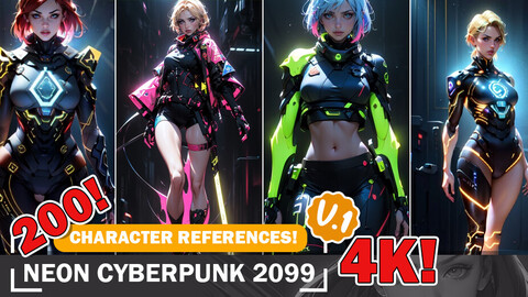 200 Neon Cyberpunk Fashion Reference : Explore Futuristic Style Art V1 | 4K