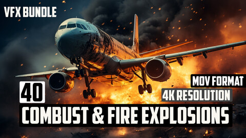 40 Combust & Fire Explosions Bundle (MOV Format) - 4K - High End-Quality