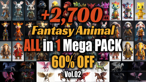 +2700 Fantasy Animal Mega Pack | 10 in 1 | 4K | Fantasy Animal Reference Pack Vol.02