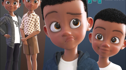 Cartoon Afro Boy 2 - Toon Rigged Child Character Maya