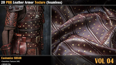 20 PBR Leather Armor Texture (Seamless)  VOL 4