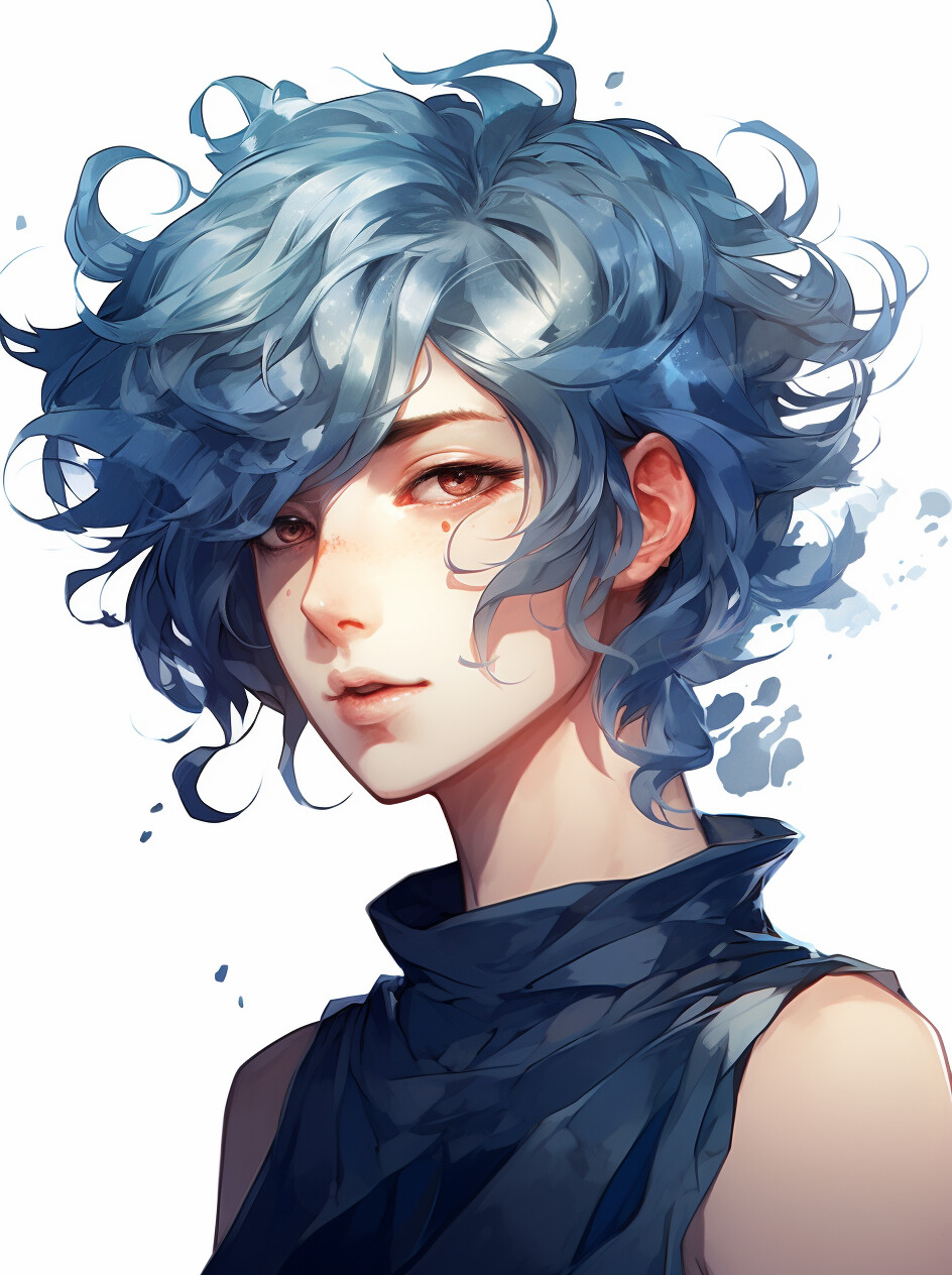 ArtStation - Nexos Anime Character, White Background, Blue Hair | Artworks