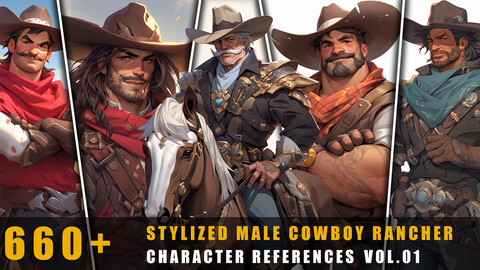 660+ Stylized Male Cowboy Rancher - Character References Vol.01