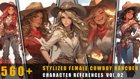 560+ Stylized Female Cowboy Rancher - Character References Vol.02