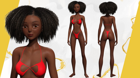 XIV Afro-American Female Character Cute African Rigged Low-poly 3D model