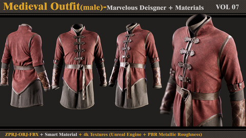 Medieval Outfit-MALE- Marvelous Designer/Clo3d + Smart Material + 4K Textures + OBJ + FBX (vol 7)