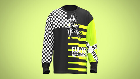 Round Neck Oversized Long Sleeve T-Shirt With Motorcross Print