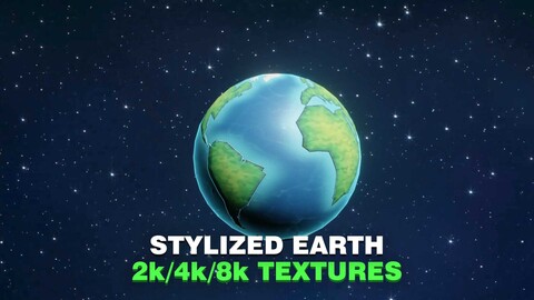 Stylized Planet Earth 3D Model 2k/4k/8k Textures