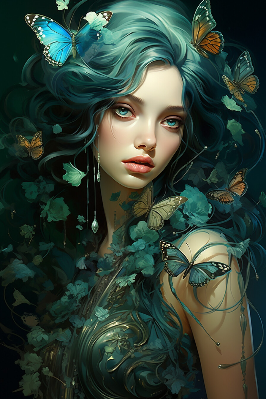 ArtStation - Turquoise Reverie: The Ethereal Lady Adorned with Floral ...