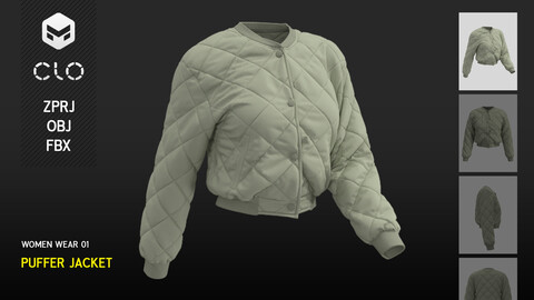 Women's Puffer Jacket - Marvelous / CLO Project File + OBJ + FBX