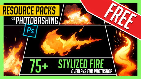 PHOTOBASH 75+ Stylized Fire and Flame Effects Overlay Resource Pack Photos for Photobashing in Photoshop 🔥