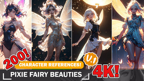 200 Beautiful Pixie Fairies Beauties Reference Art | V1 | 4K