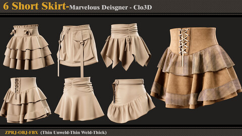 6 Short Skirts /Marvelous Designer-Clo3D (ZPRJ + FBX + OBJ)