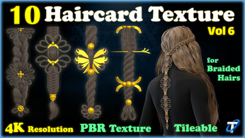 10 Haircard PBR Tileable Textures for Braided Hair - Vol 6