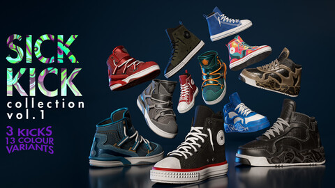 Kick collection Shoes, footwear, clothing (low poly) Converse,Nike,Adidas