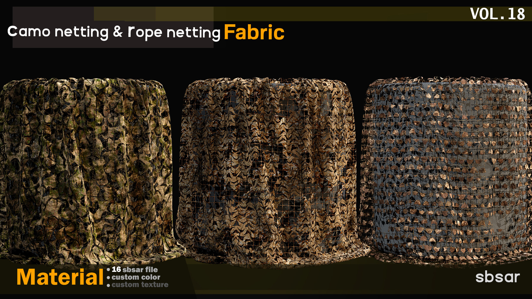 ArtStation - camo netting & rope netting fabric Material -SBSAR -custom  color/ custom fabric -VOL 18