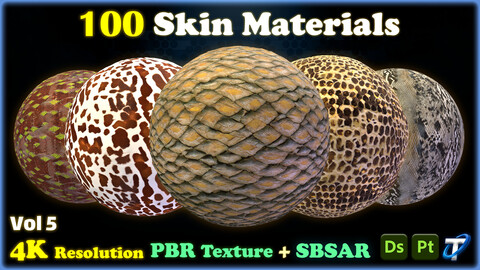 100 Skin Materials - SBSAR + PBR Textures (MEGA Bundle) - Vol 5