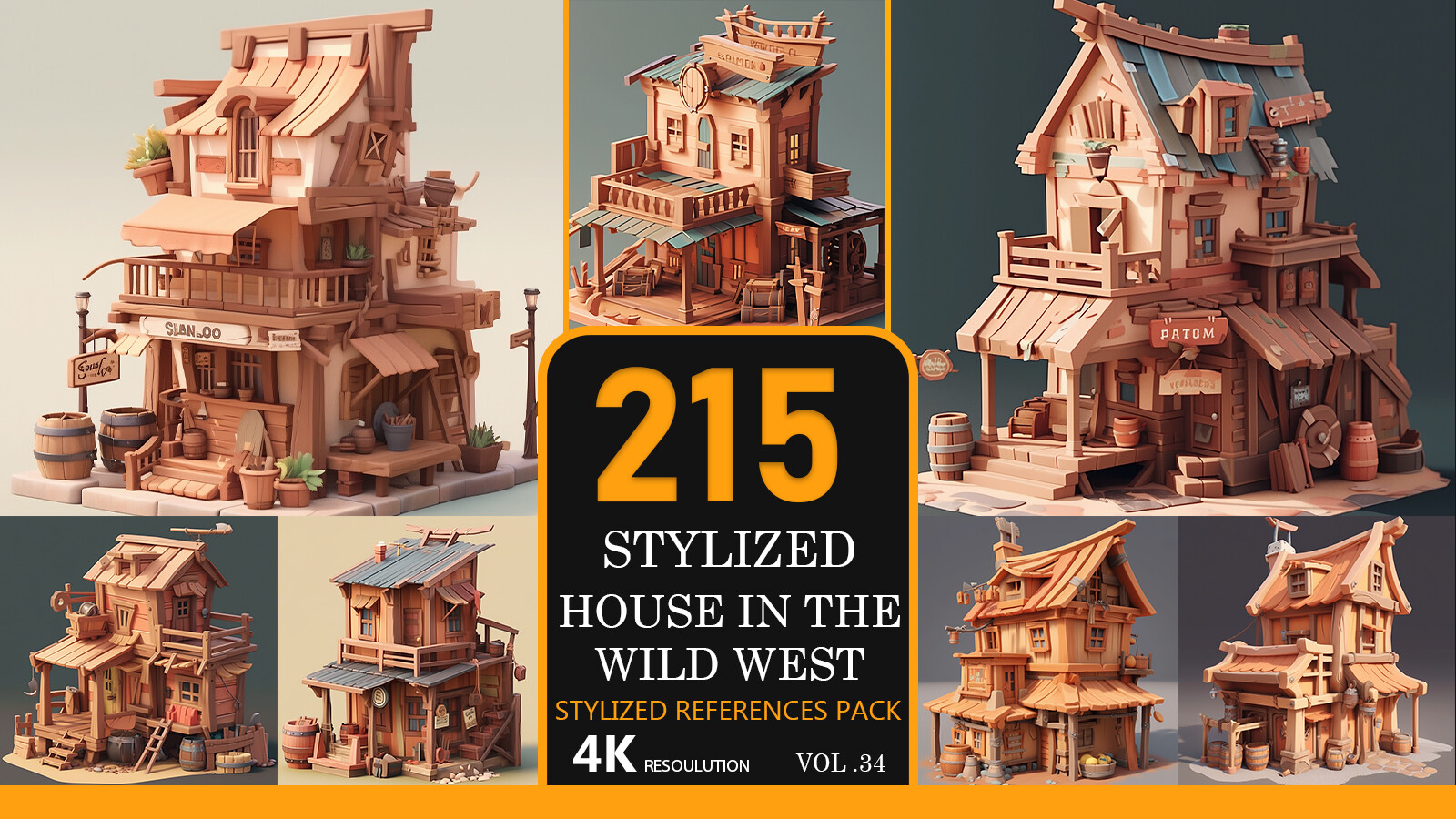 Stylized house in the wild west Vol.34|4K-Stylized References Pack