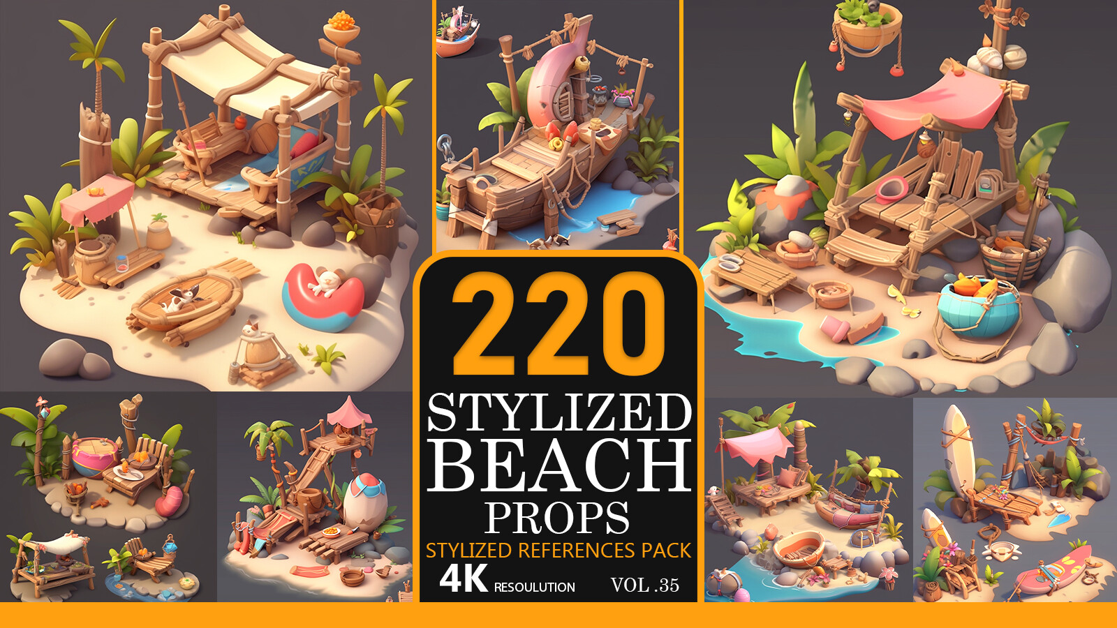 ArtStation - Stylized Beach Props Vol.35-4K|Stylized References