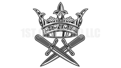 Gangster king crown with crossed knife in vintage monochrome style vector illustration