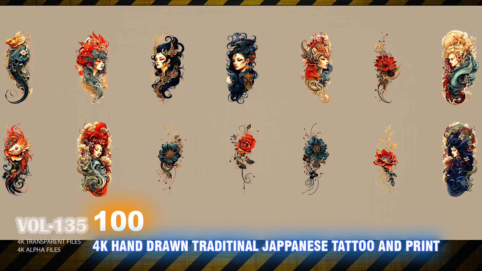 Traditional Japanese Yakuza tattoo with flowers and dragon, Generative AI  Stock Illustration