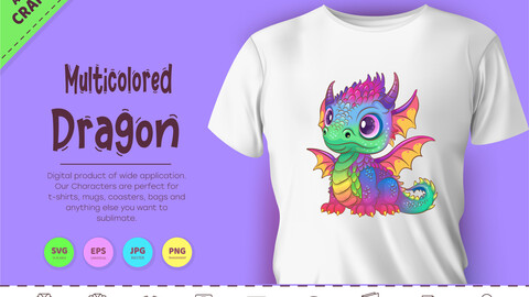 Multicolored dragon. Fantasy clipart.